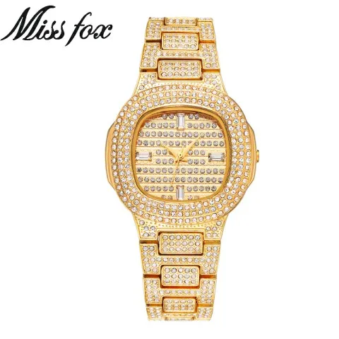 MISSFOX наручные часы для Женский Золотой браслет брендовые роскошные женские часы водонепроницаемые большие модные часы кварцевые наручные часы - Цвет: v2921