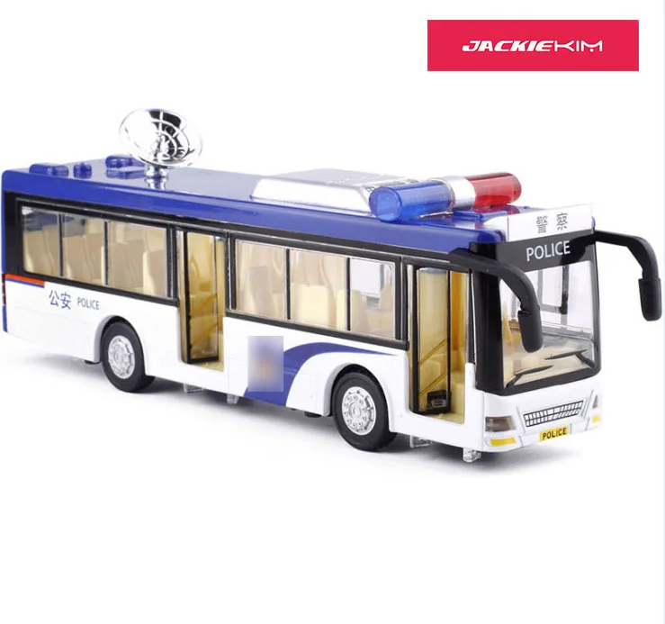 

New 1:50 Police Bus Alloy Public Traffic Policeman Model Toys With Light Sound Pull Back For Kids Gifts Free Shipping