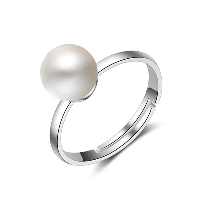 

Ring for women resizable size 8mm artificial pearl white high quality plated nickel free classic fashion jewelry