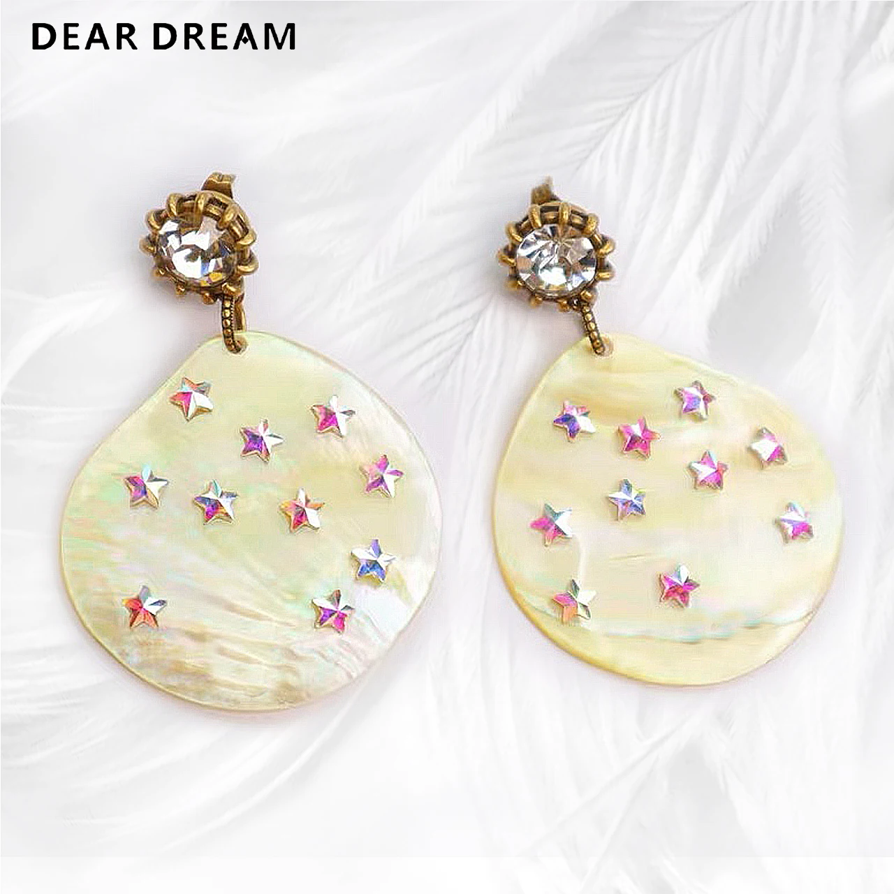 

New Natural Shell inlaid With Colorful Stars Letter Earrings Jewelry Accessories Fashion Jewelry Gift