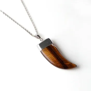 2017 fashion the new natural stone ivory horn pendants tiger eye with silver chain man and women the best valentine