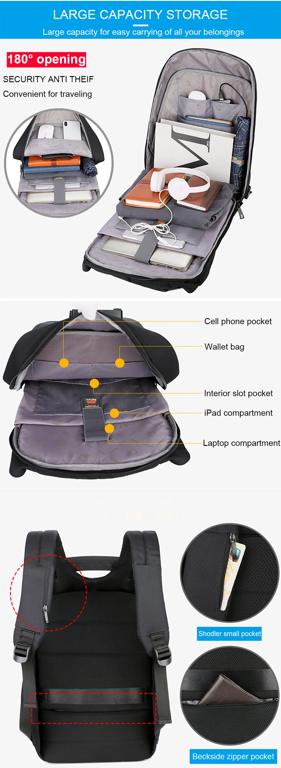 2 Anti-theft Backpack Men Backpacks Laptop 15.6'' Business Travel Luggage Bag Pack Waterproof USB Password Lock Male Backpacking
