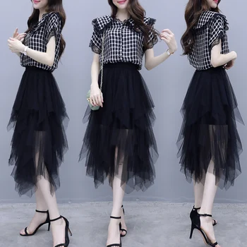 

Stylish Ol Women Two Piece Outfits Top And Skirt Fashionable Ensemble Femme Survetement Year-old Female Costume Skirt Set