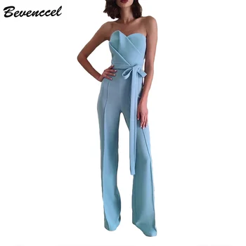 

Bevenccel 2020 Strapless Women Jumpsuits Sleeveless Elegant Celebrity Evening Party Bodysuit Sexy Summer Jumpsuit with Belt