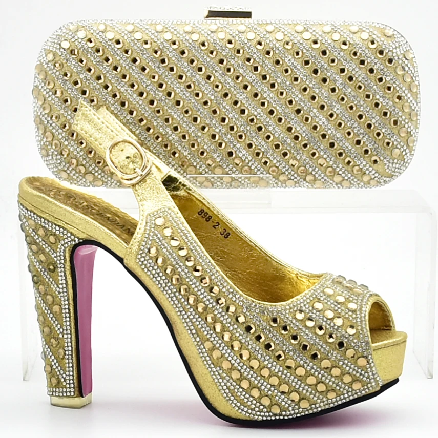 

Latest Design Italian Ladies Shoes and Bags To Match Set Decorated with Rhinestone Ladies Shoes with Matching Bags Set for Party