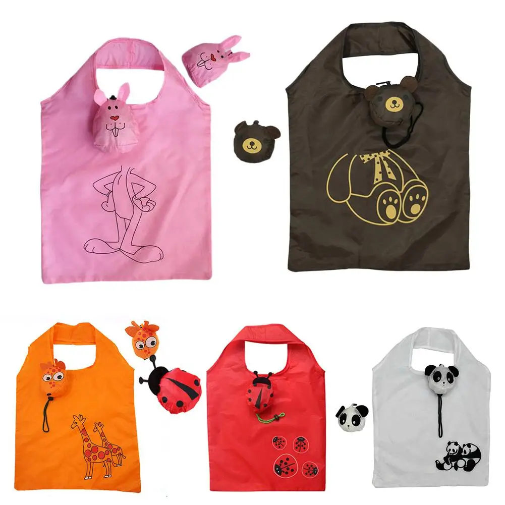 Cute Animal Green Supermarket Shopping Bag Portable Folding Large Storage Reusable Grocery Totes Eco-friendly Shopping Bags Eco