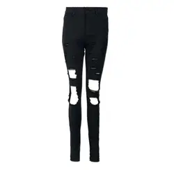 JAYCOSIN Женская одежда Джинсы-карандаш стрейч обтягивающие джинсы для девочек с высокой талией рваные черные хлопковые джинсы Femme 2019
