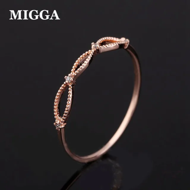 MIGGA Simple Geometric Design Mini Zircon Crystal Ring Rose Gold Color Fashion W MIGGA Simple Geometric Design Mini Zircon Crystal Ring Rose Gold Color Fashion W