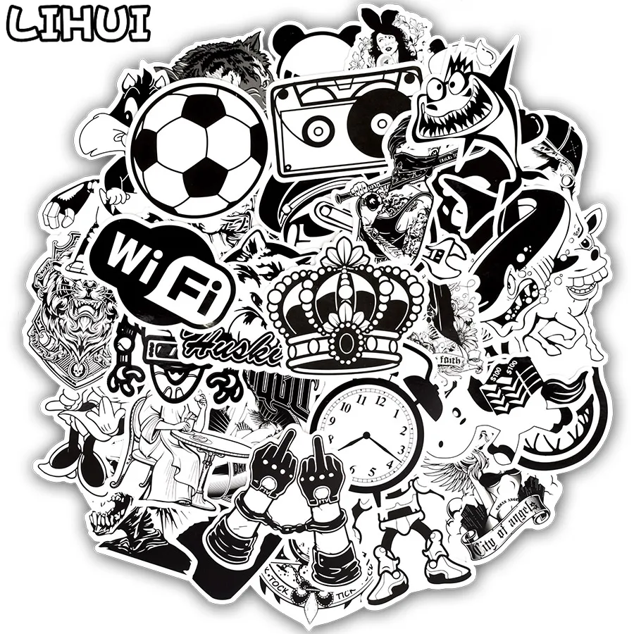 50Pcs Black And White Series Sticker Graffiti Rock Funny Waterproof Stickers For Diy Luggage Laptop Guitar Motorcycle huismerk kopen in de aanbieding 50Pcs Black And White Series Sticker Graffiti Rock Funny Waterproof Stickers For Diy Luggage Laptop Guitar Motorcycle huismerk kopen in de aanbieding