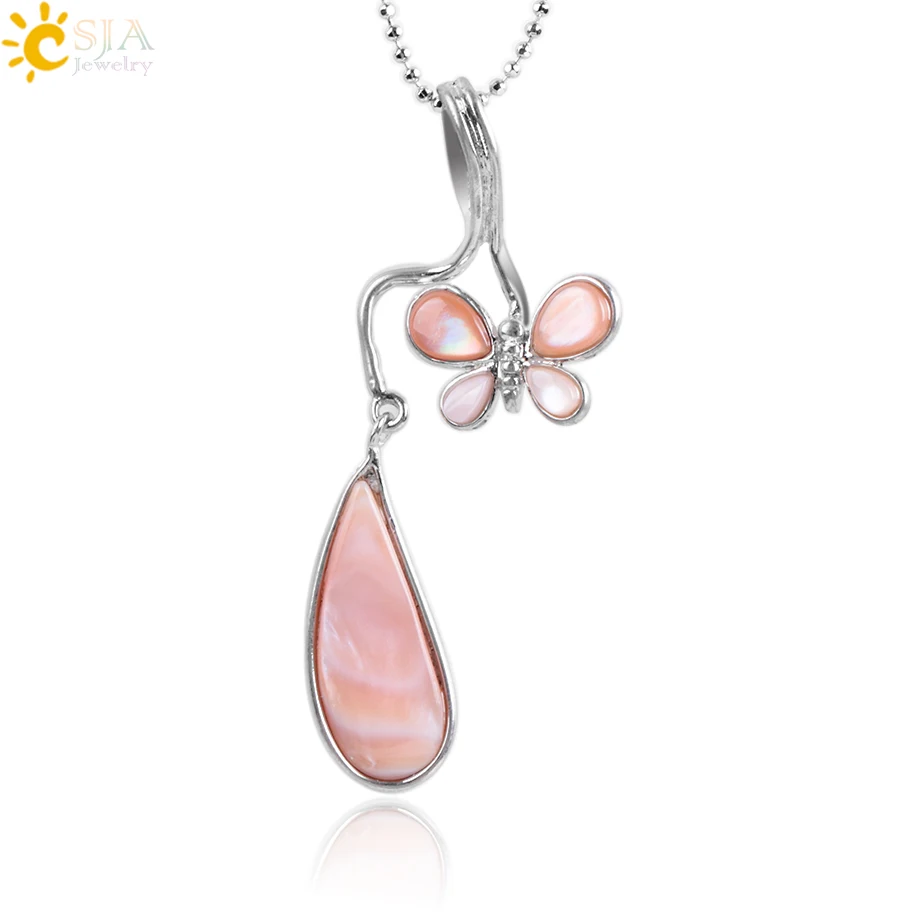 CSJA Natural Pink Seashell Water Drop Necklaces & Pendants for Women Butterfly Animal Mother of Pearl Shell Charm Jewellery E918 |