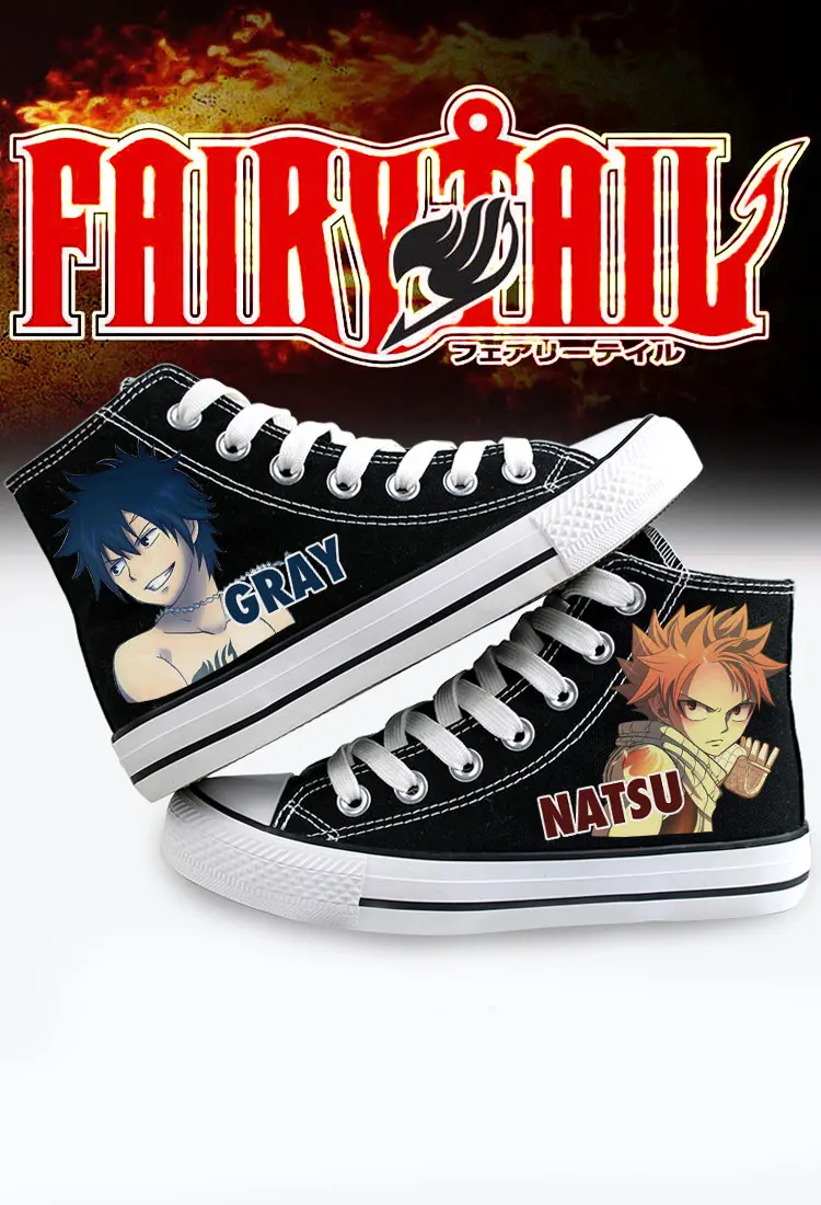 The Fairy Tail Shoes Woman Cosplay Anime Natsu Gray Women Sneakers High Top Canvas Shoes Off White Graffiti Casual Men Shoes