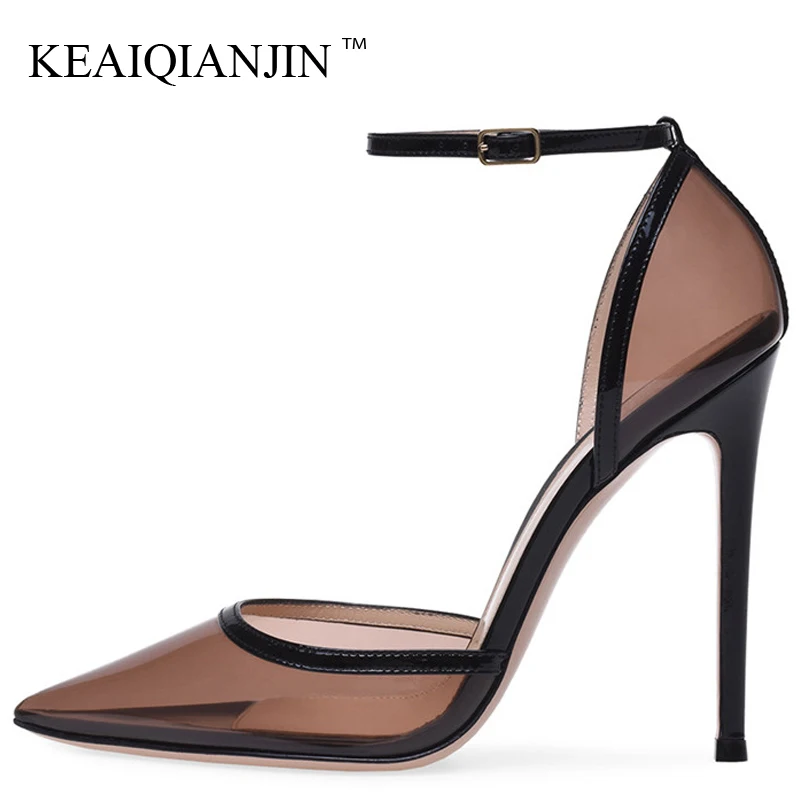 

KEAIQIANJIN Transparent Women's High Heels Sandals Woman Pointed Toe Sandals Bridal Stripe Party Sexy High Heels Wedding Shoes