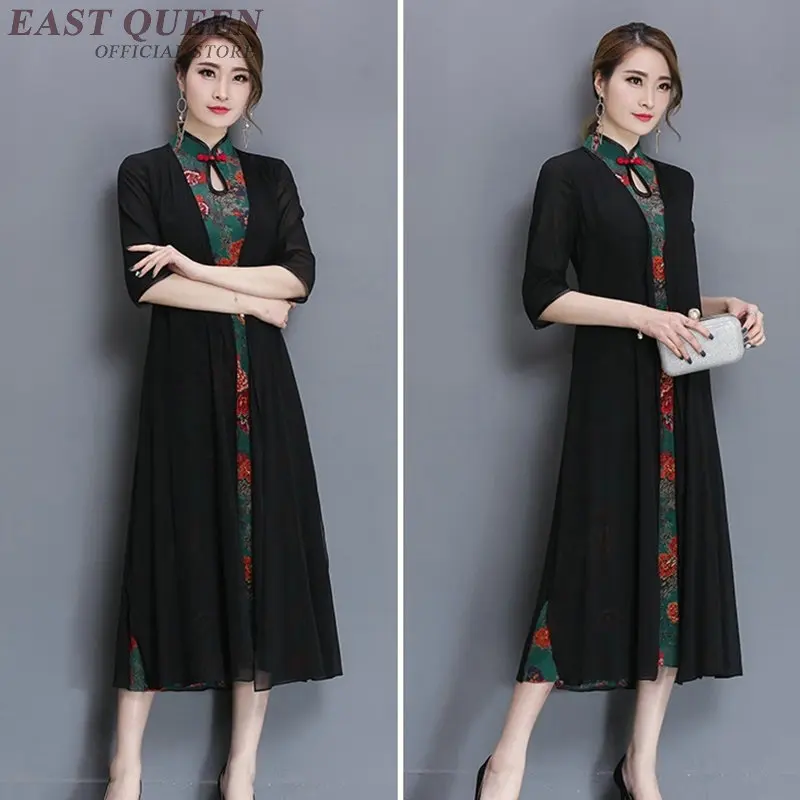 Традиционное китайское платье Длинное Элегантное кимоно кардиган облегающее восточное платье шифоновая куртка женское платье Свободные топы DD365 F