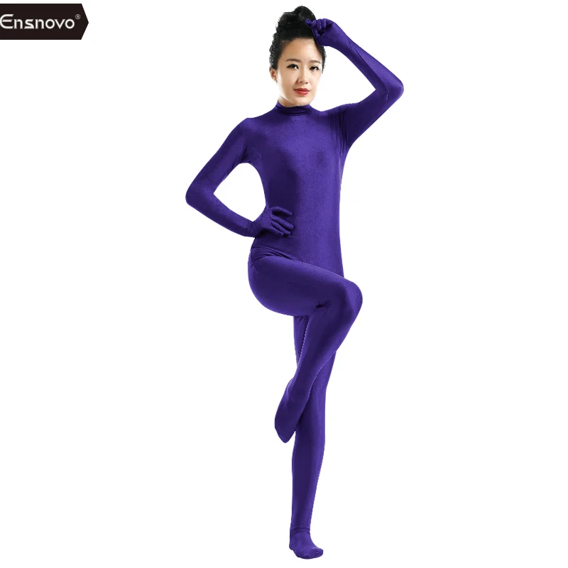 Ensnovo, синий, спандекс, Zentai, для всего тела, Облегающий комбинезон, Zentai, костюм, боди, костюм для женщин, трико лайкра, Одежда для танцев - Цвет: Dark Purple