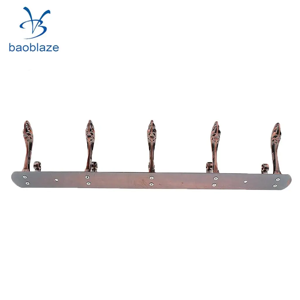 Baoblaze Wall Mounted Hook Door Hanger Coat/Hat/Clothes/Robe/Towel Hook Metal Hanger Rail Rack Holder with 5 Hook