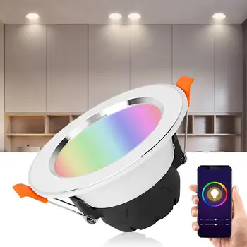 

AC 85-265V 7W RGB+W Smart WIFI LED Downlight Light Voice APP Control Lamp Silver Ring