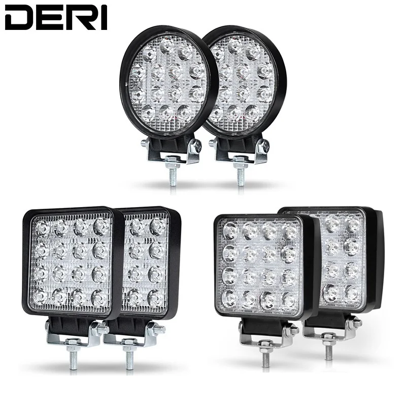 

4 inch 48W Square 42W Round LED Work Light Offroad Car 4WD Truck Tractor Boat Trailer ATV SUV 12 24V Spot Flood Driving lights