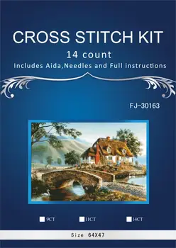 

64-44 Needlework Craft Home decor French DMC Quality Counted Cross Stitch Kit Oil painting 14 ct Cottage with bridge3th