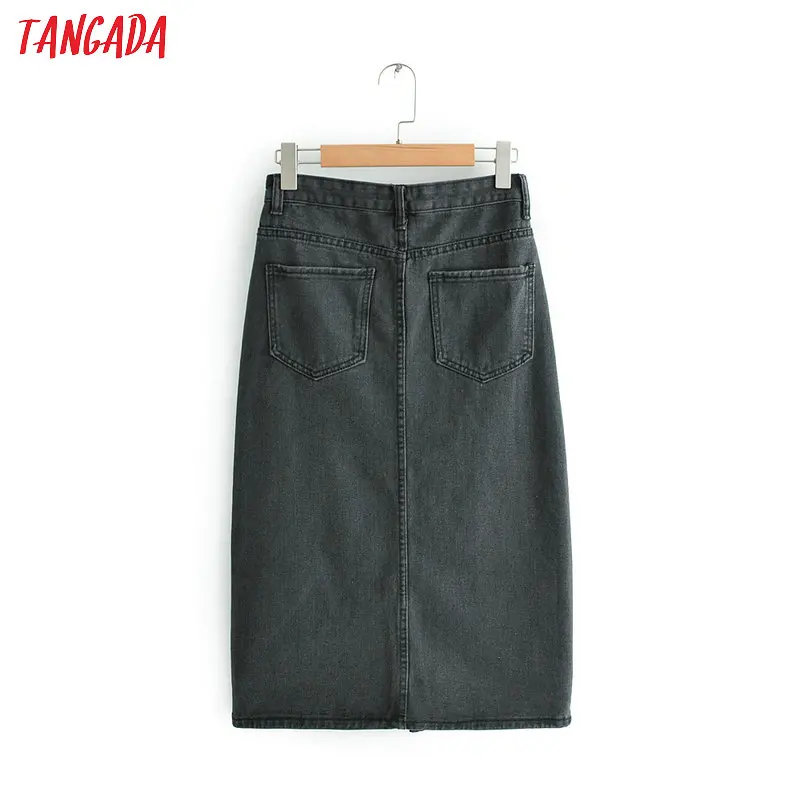  Tangada women black denim skirts vintage ladies midi skirt fashion casual brand feminina midi calf 