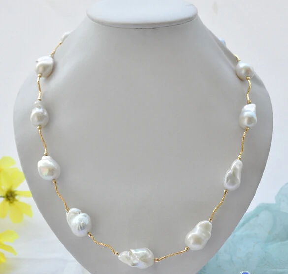 

Jewelr 005588 23"WHITE baroque KESHI REBORN PEARL necklace