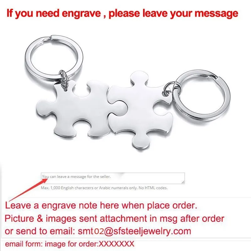 Puzzle Keychain Pairs Stainless Steel Personalized Custom Women Men Couples Lovers Anniversary Key Ring Accessories - Цвет: add engraving