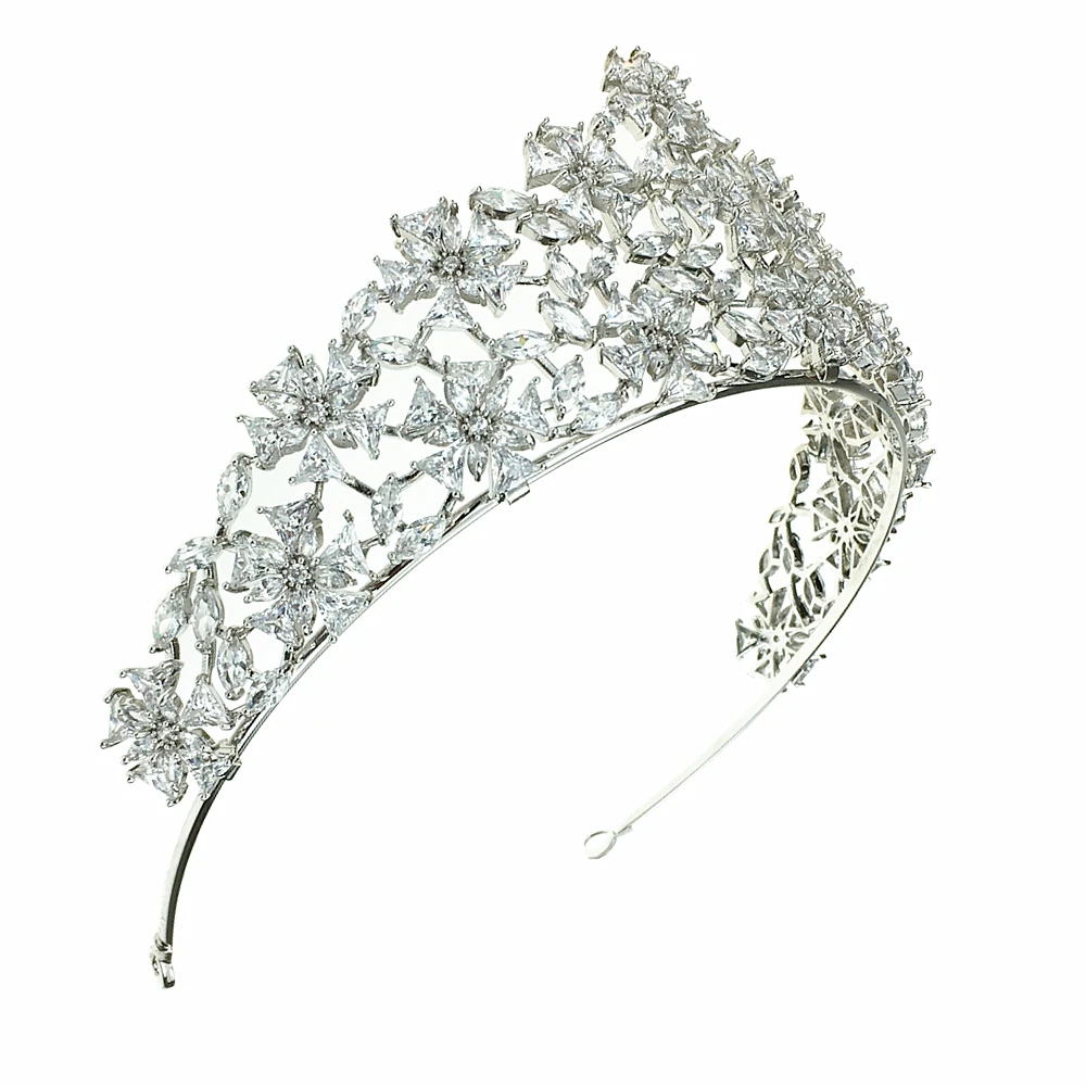 

Micro Paved Full Cubic Zircon Tiara Luxury Zirconia Crown Wedding Hair Accessories Bride Large CZ Coroa Novia Diadem WIGO1236