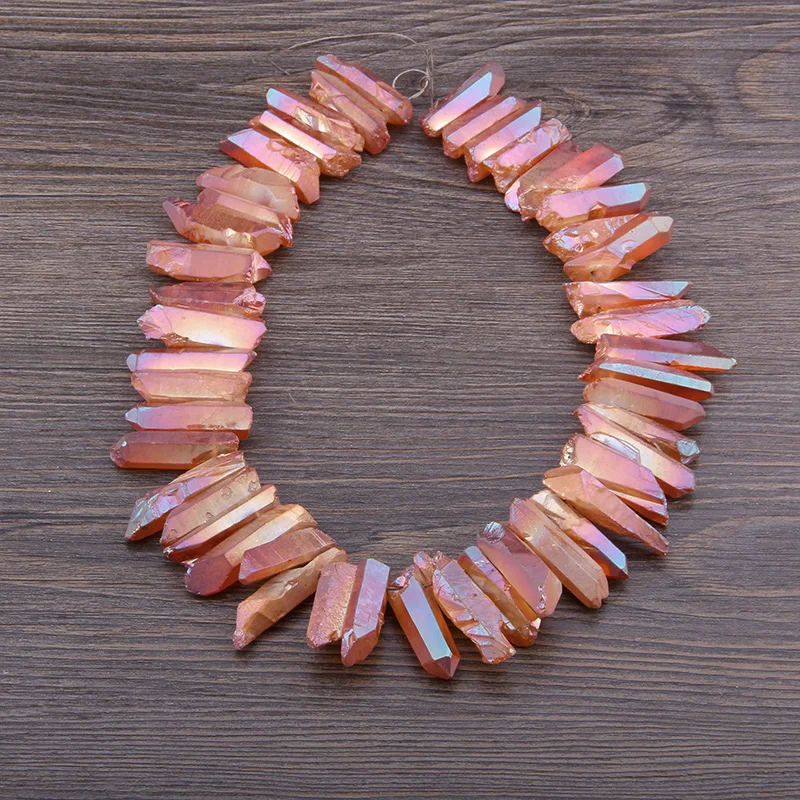 

Vinswet Polished Red Copper Titanium Crystal Quartz Top Drilled Point Beads Raw Crystal Stick Pendant Bead Jewelry Making