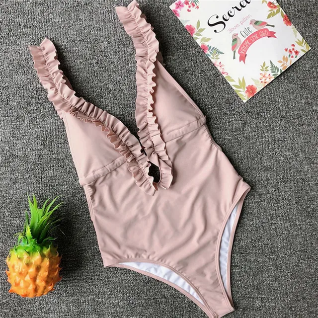 ITFABS Women Sexy Deep V One Piece Swimsuit Bikni Flower Edge Bandage