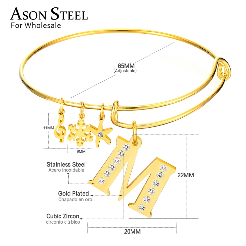 ASONSTEEL 65 мм Регулируемые золотые буквы звезда снежинка Шарм браслет и для женщин