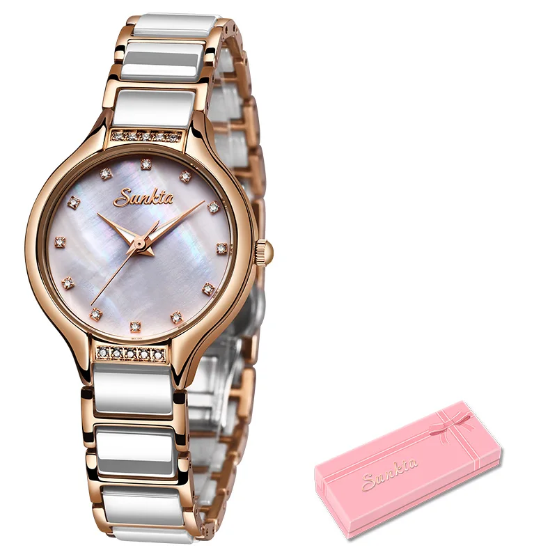 SUNKTA New Rose Gold Ladies Ceramic Watch Women Top Brand Luxury Watch Fashion Simple Waterproof Women Watches Relogio Feminino