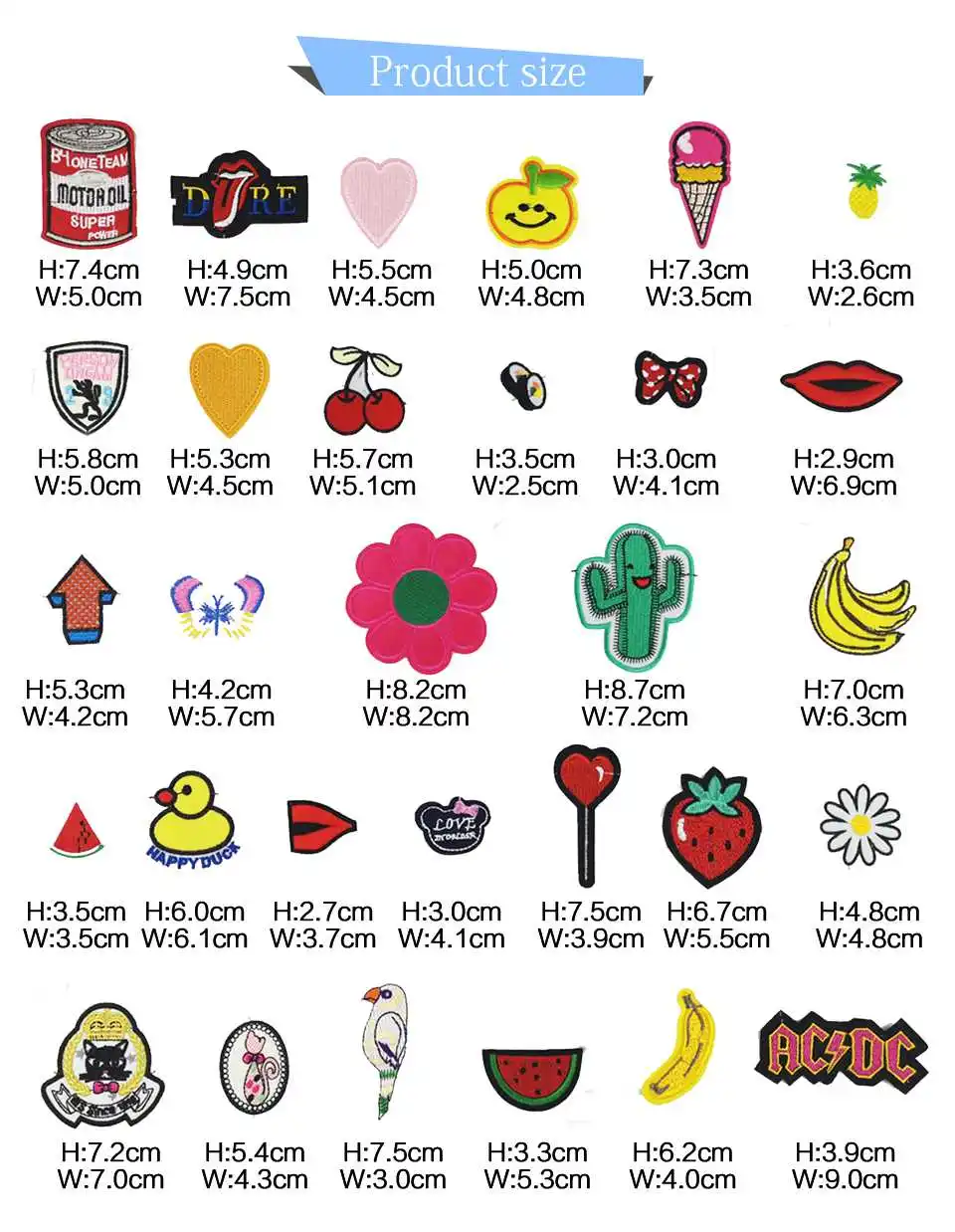 Embroidered Cartoon Iron On Patches Garment Butterfly Bird Tongue Flowers Ice Cream Bow Duck Patches For Clothes Fabrics(2)