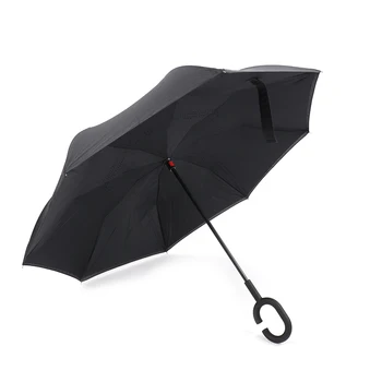 

Handle Windproof Reverse Folding Umbrella Man Women Sun Rain Car Inverted Umbrellas Double Layer Anti UV Self Stand Parapluie 1p