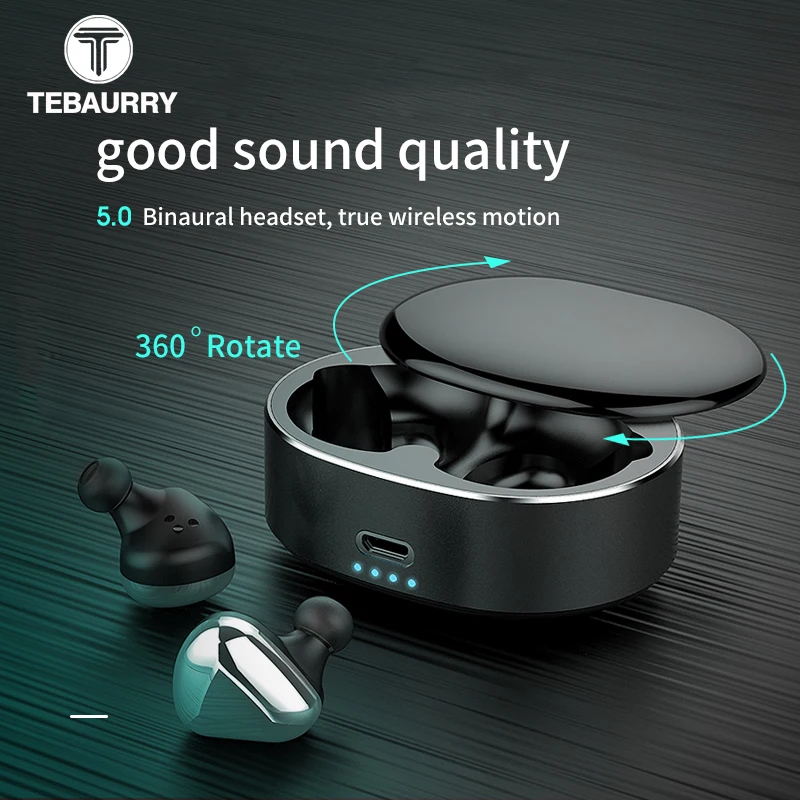 

TEBAURRY T50 Bluetooth Earphone 5.0 Mini Wireless Headset 20 Meters Signal Automatic Pairing Stereo 6D Noise Reduction Earphone