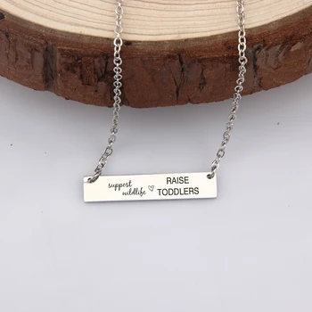 

Support Wildlife Raise Toddlers Bar Necklace To Mom Gift Mirror Style Charm Engraved Necklace Mother's Day Birthday Jewelry