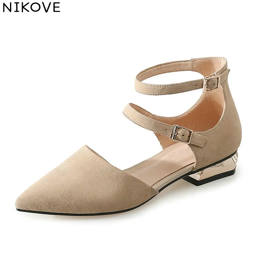 

NIKOVE 2018 Women Pumps Casual Heels Kid Suede PU Spring Autumn Pointed Toe Buckle Square Low Pumps Shoes Women Size 34-39
