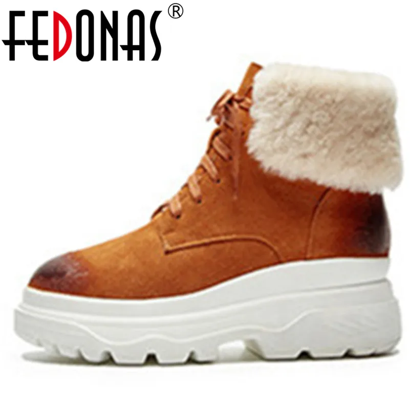 

FEDONAS Fashion High Quality Women Ankle Boots Wedges High Heels Cow Suede Martin Shoes Woman Warm Winter Snow Boots Short Boots