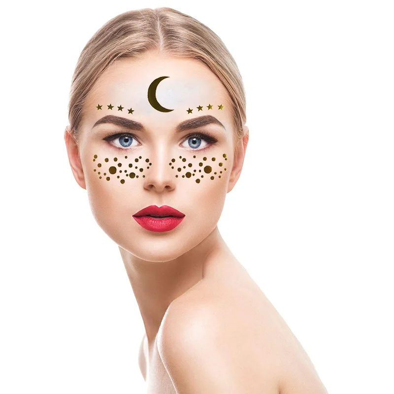 

1pack Gold Face Tattoo Flash tattoo Fashion Waterproof Blocked Freckles Make Up Body Art Stickers eye decals Bride tribe party