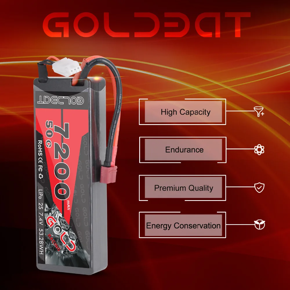 GOLDBAT 7200mAh LiPo батарея для RC 2S 50C LiPo 7,4 V с декантами T Разъем для RC автомобиля грузовик Танк Losi Traxxas Slash Truggy