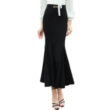 Специальное предложение Новинки для женщин черный Цвет рыбий хвост юбка Высокая Талия до середины икры Офисные женские туфли юбка WXH-022