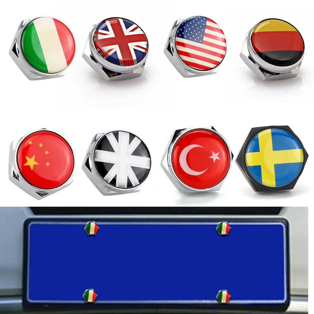 

4Pcs Flag Metal US Air Force Logo Pentagram USA Germany Flag Logo Anti-theft Car License Plate Bolts Frame Screws #20