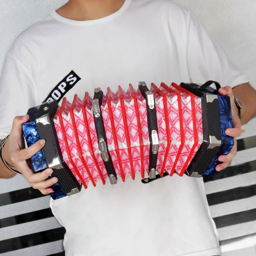 20 Key Concertina Blue Hexagonal Musical Instruments Accordion with