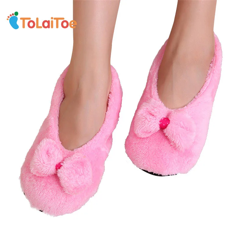 ToLaiToe 2017 Hot Selling Lovely Big BowKnot Keep Warm Soft Sole Women Indoor Floor Slippers/Shoes Bow Tie Flannel Home Slippers