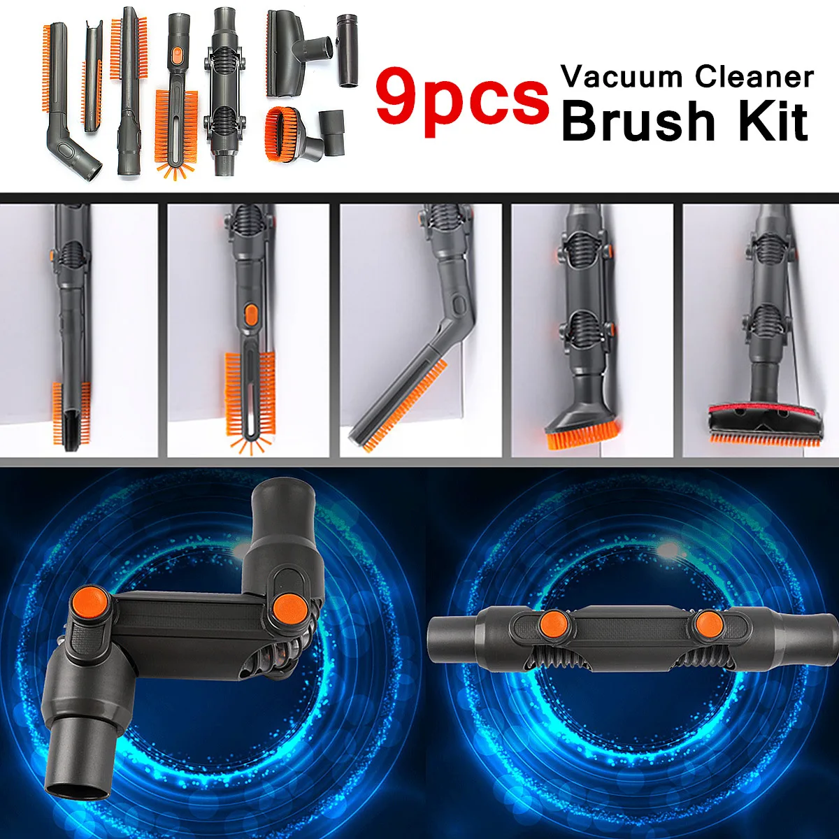 

9PCS for Dyson Vacuum Cleaners Vacuum Cleaner Brush Tool Adapter Kit DC Series fit 32mm/35mm Diameter Fitting Deeper Clean