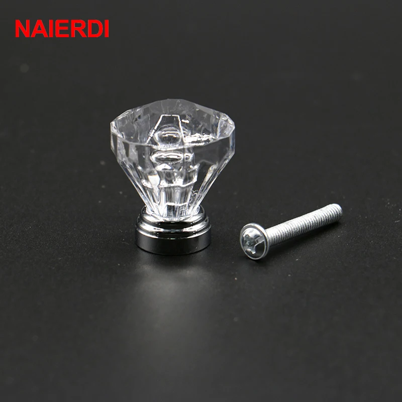 2pcs Naierdi Cabinet Knobs Acrylic Crystal Handles Transparent