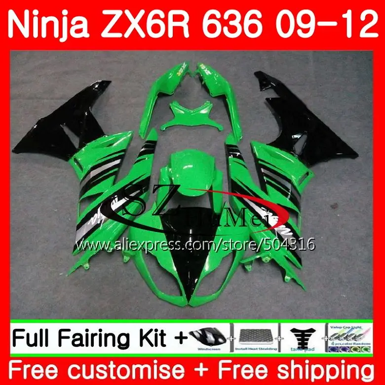 

Bodys For KAWASAKI NINJA green black ZX636 ZX-6R ZX-636 600CC 7SH8 ZX6R 09 10 11 12 ZX 636 ZX 6R 2009 2010 2011 2012 Fairings