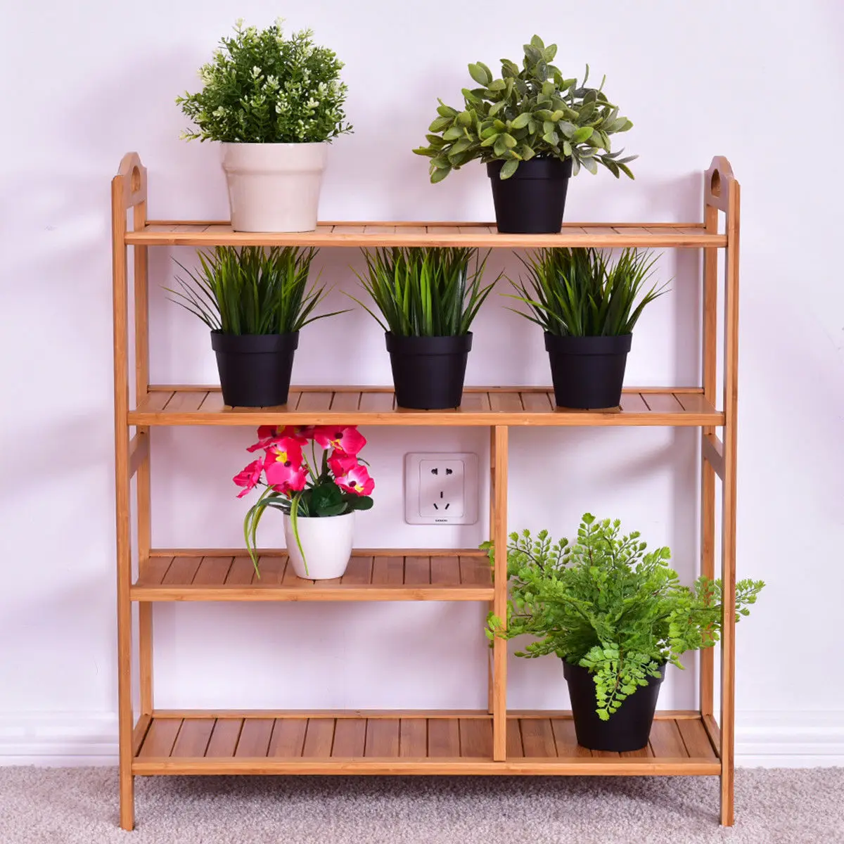 Giantex 4 Tier Multifunction Bamboo Shoe Rack Boot Tower Shelf Modern Home Shoes Storage Organizer Stand HW56488