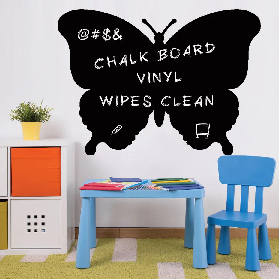 Butterfly Chalkboard Wall Art Decals Kitchen Wall Sticker For Kids Bedroom Removable Blackboard Waterproof Wallpaper Home Decor