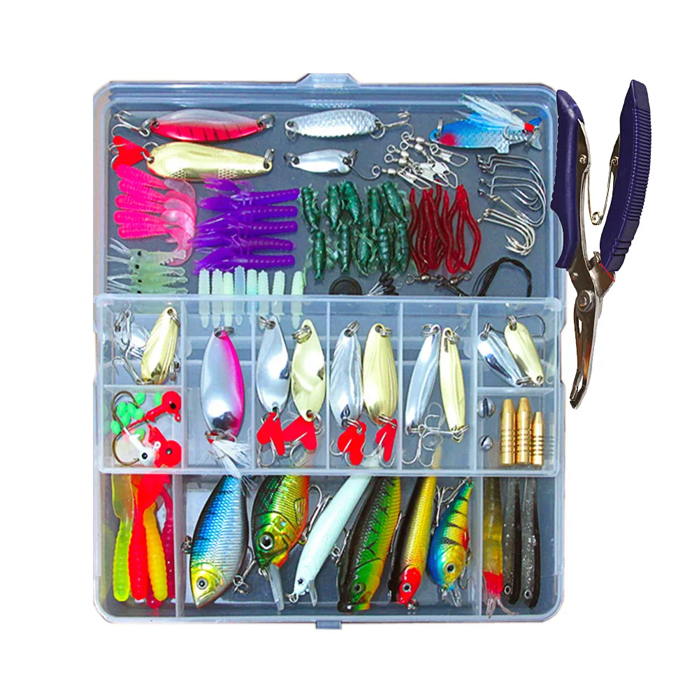 

Fishing Lure 73pcs/101pcs/132pcs Mixed Minnow/Popper Spinner Spoon Metal VIB Lure Hooks Artificial Bait Fishing Lure Kit Set