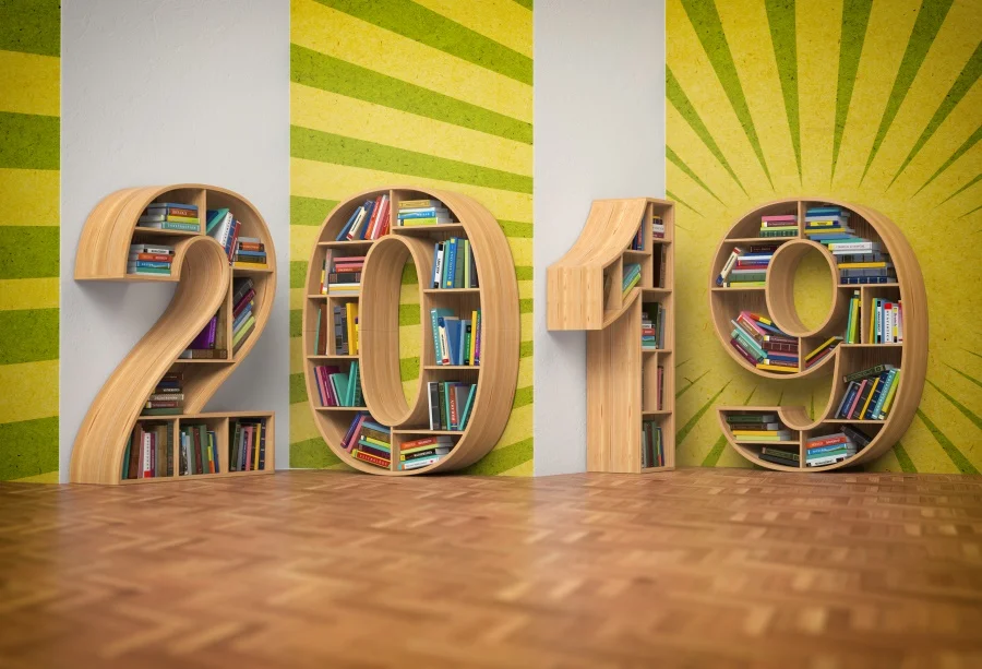 Laeacco 2019 новый год книжная полка книги деревянный пол фотографии фоны