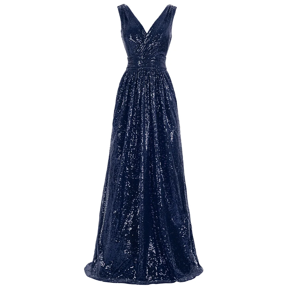 KK платье без рукавов с v-образным вырезом, блестящее платье с блестками для подружек невесты, свадебное вечернее платье - Цвет: Navy Blue